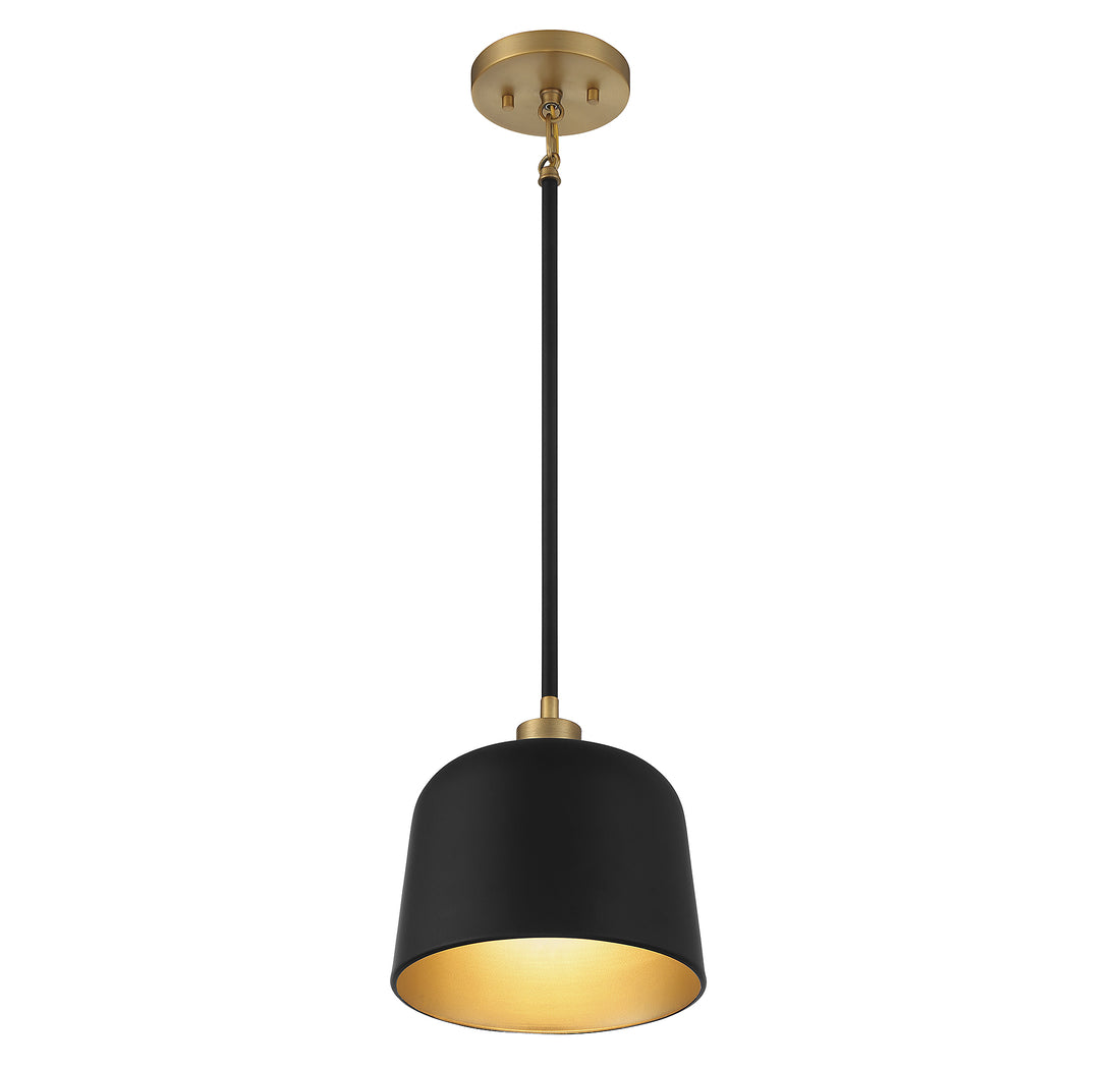 MERIDIAN, VINTAGE MID-CENTURY MODERN MATTE BLACK WITH NATURAL BRASS PENDANT, PENDANT LIGHT