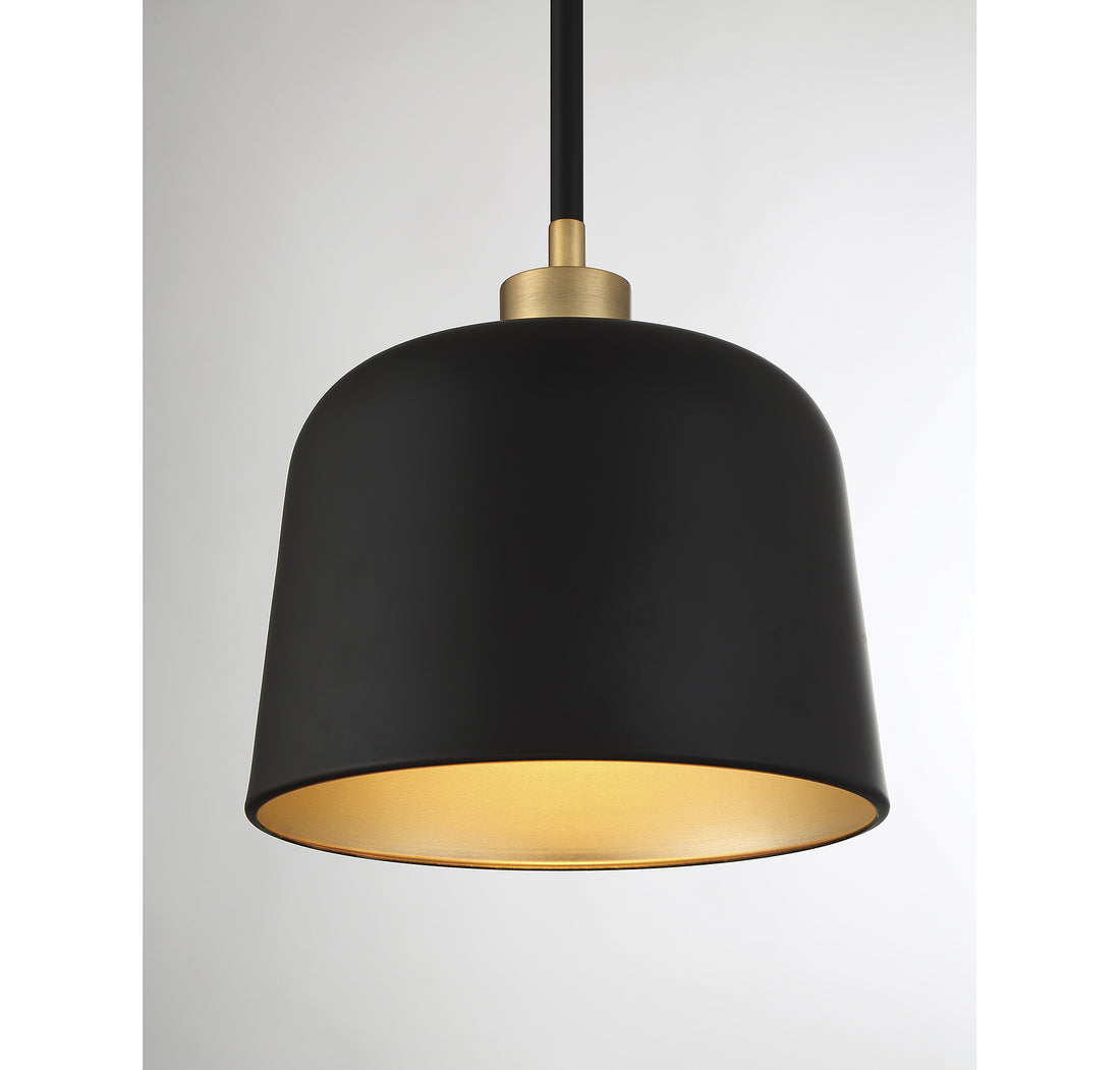 MERIDIAN, VINTAGE MID-CENTURY MODERN MATTE BLACK WITH NATURAL BRASS PENDANT, PENDANT LIGHT