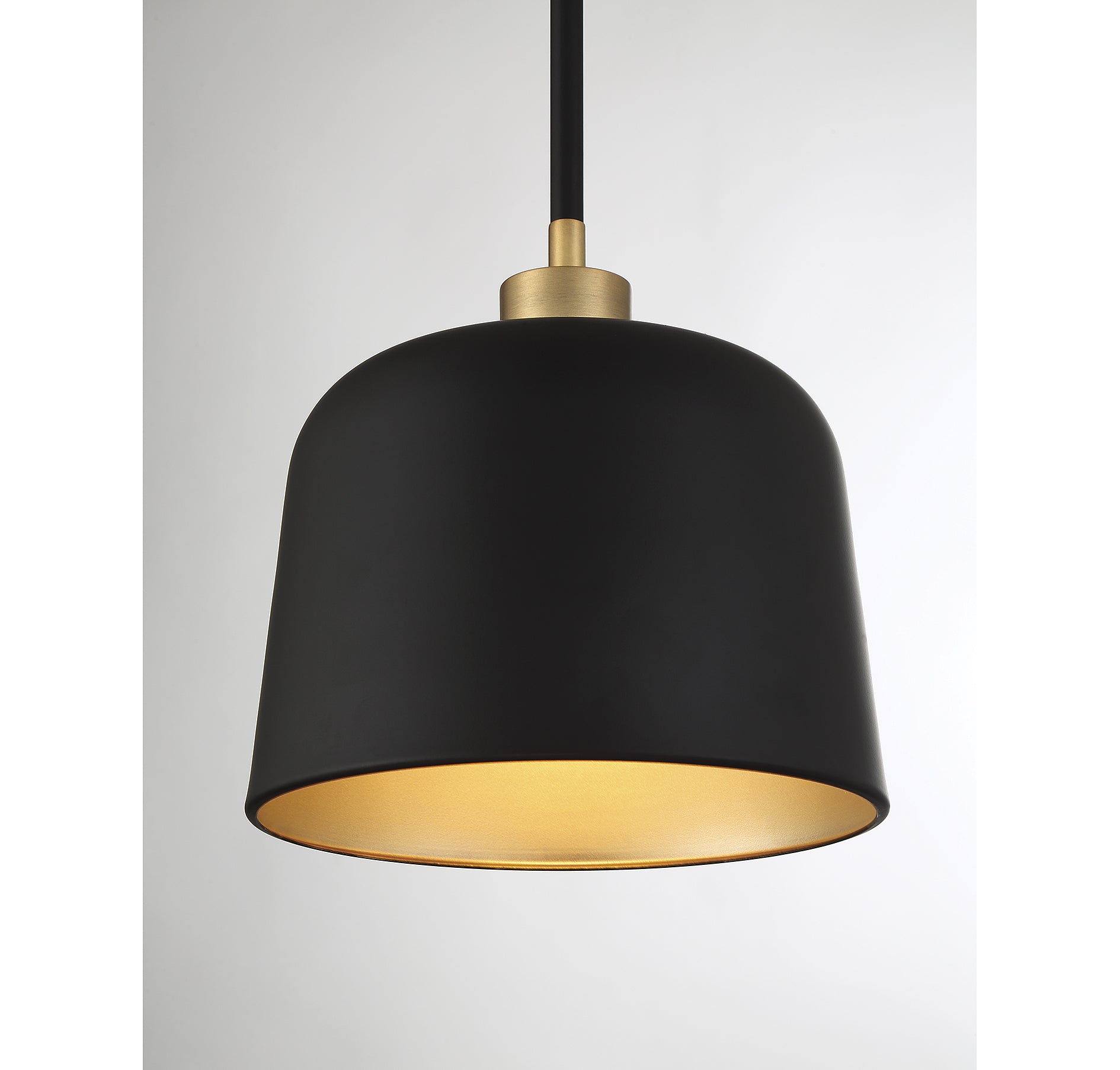 MERIDIAN, VINTAGE MID-CENTURY MODERN MATTE BLACK WITH NATURAL BRASS PENDANT, PENDANT LIGHT