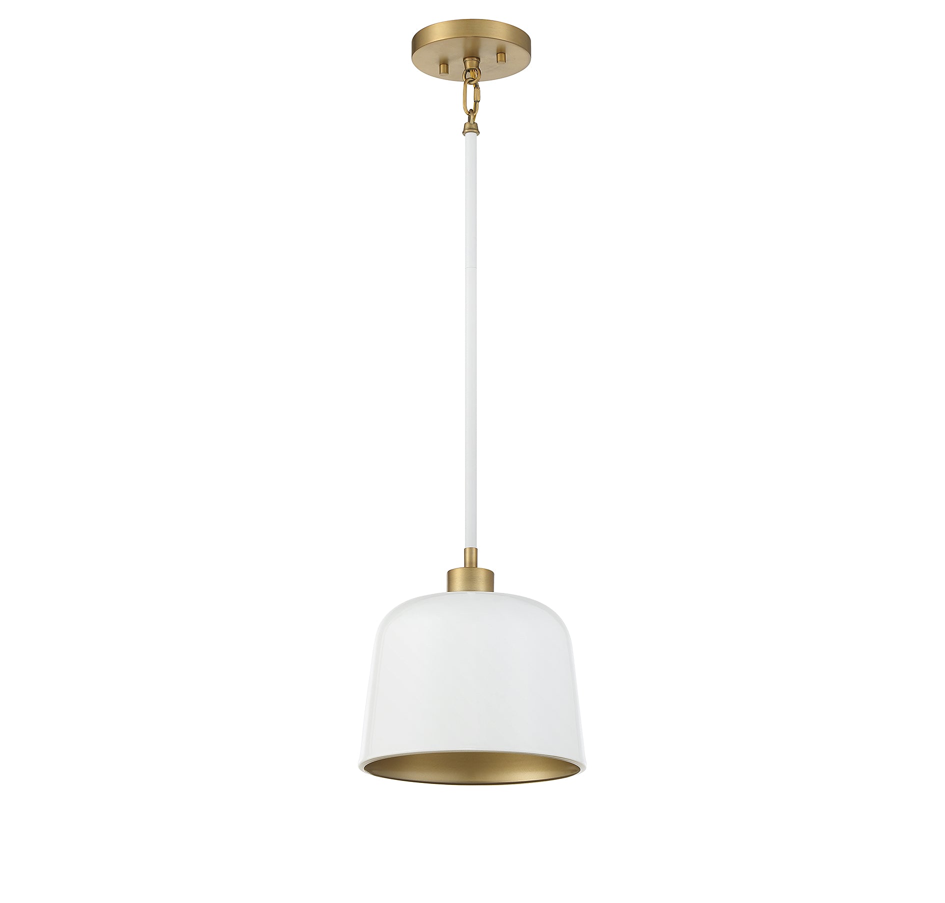 MERIDIAN, VINTAGE MID-CENTURY MODERN WHITE WITH NATURAL BRASS PENDANT, PENDANT LIGHT