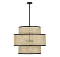 MERIDIAN, MID-CENTURY MODERN NATURAL CANE WITH MATTE BLACK PENDANT, PENDANT LIGHT