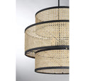 MERIDIAN, MID-CENTURY MODERN NATURAL CANE WITH MATTE BLACK PENDANT, PENDANT LIGHT