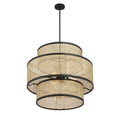 MERIDIAN, MID-CENTURY MODERN NATURAL CANE WITH MATTE BLACK PENDANT, PENDANT LIGHT