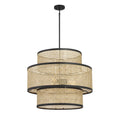 MERIDIAN, MID-CENTURY MODERN NATURAL CANE WITH MATTE BLACK PENDANT, PENDANT LIGHT