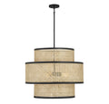 MERIDIAN, MID-CENTURY MODERN NATURAL CANE WITH MATTE BLACK PENDANT, PENDANT LIGHT