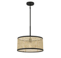 MERIDIAN, MID-CENTURY MODERN NATURAL CANE WITH MATTE BLACK PENDANT, PENDANT LIGHT