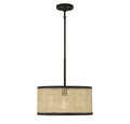 MERIDIAN, MID-CENTURY MODERN NATURAL CANE WITH MATTE BLACK PENDANT, PENDANT LIGHT