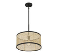MERIDIAN, MID-CENTURY MODERN NATURAL CANE WITH MATTE BLACK PENDANT, PENDANT LIGHT