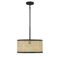 MERIDIAN, MID-CENTURY MODERN NATURAL CANE WITH MATTE BLACK PENDANT, PENDANT LIGHT
