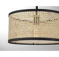 MERIDIAN, MID-CENTURY MODERN NATURAL CANE WITH MATTE BLACK PENDANT, PENDANT LIGHT