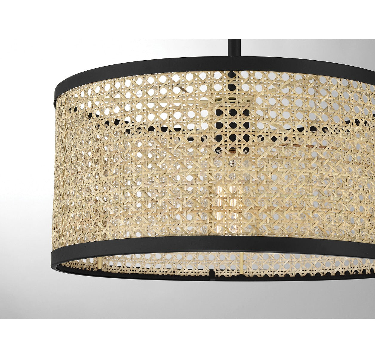 MERIDIAN, MID-CENTURY MODERN NATURAL CANE WITH MATTE BLACK PENDANT, PENDANT LIGHT