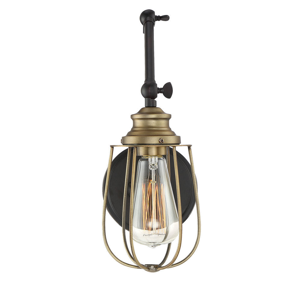 MERIDIAN, INDUSTRIAL RUSTIC OIL RUBBED BRONZE WITH NATURAL BRASS SCONCE, WALL SCONCES