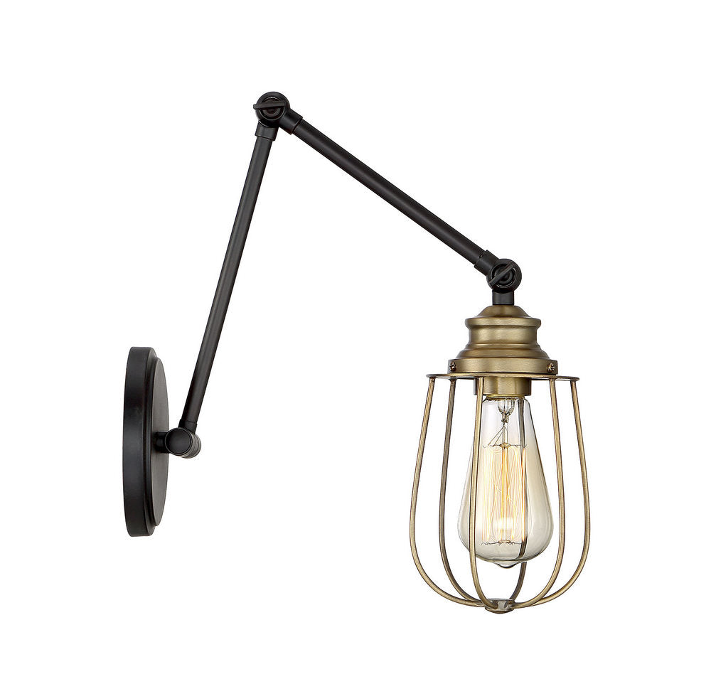 MERIDIAN, INDUSTRIAL RUSTIC OIL RUBBED BRONZE WITH NATURAL BRASS SCONCE, WALL SCONCES