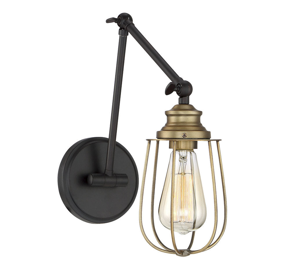 MERIDIAN, INDUSTRIAL RUSTIC OIL RUBBED BRONZE WITH NATURAL BRASS SCONCE, WALL SCONCES