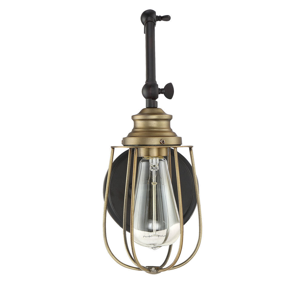 MERIDIAN, INDUSTRIAL RUSTIC OIL RUBBED BRONZE WITH NATURAL BRASS SCONCE, WALL SCONCES