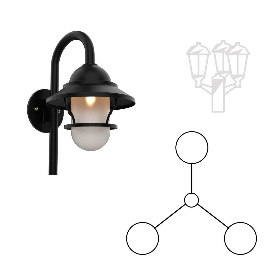 SNOC SAN FRANCISCO - THREE HEAD DOWN CANE MOUNT WITH GLOBE AND SMALL GRID 12299 3A - Post