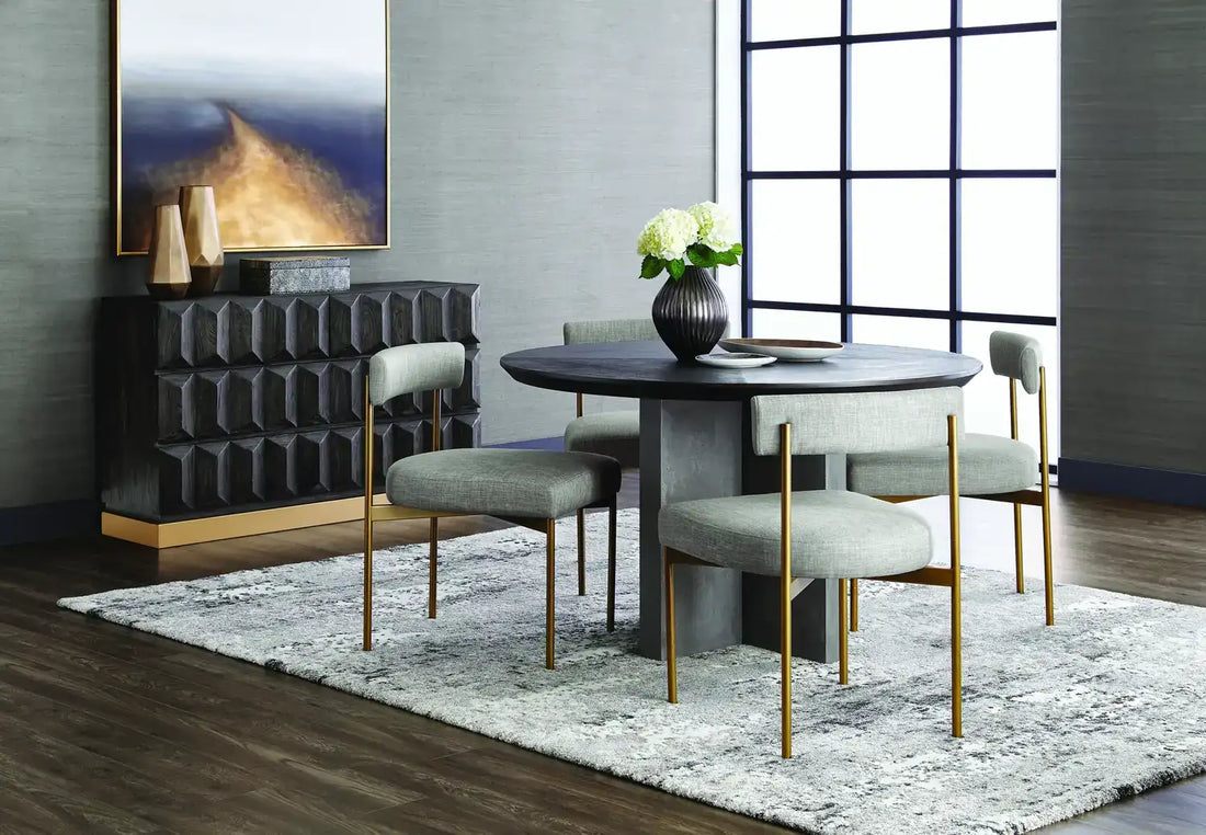Sunpan SENECA DINING CHAIR - ANTIQUE BRASS - ARENA CEMENT - Dining Chairs