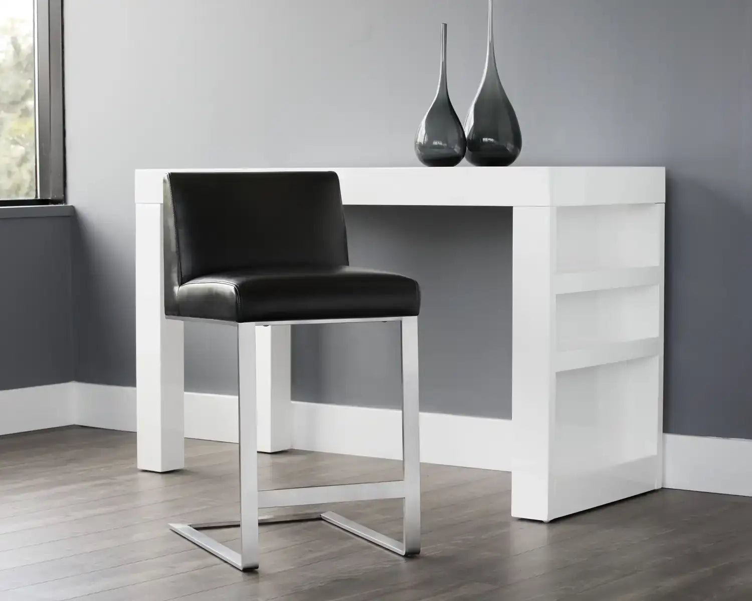 DEAN COUNTER STOOL - STAINLESS STEEL - CANTINA BLACK - Bar Stools