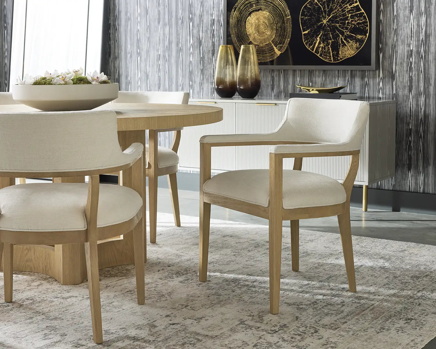 Sunpan BRYLEA DINING ARMCHAIR - NATURAL - HEATHER IVORY TWEED - Dining Chairs