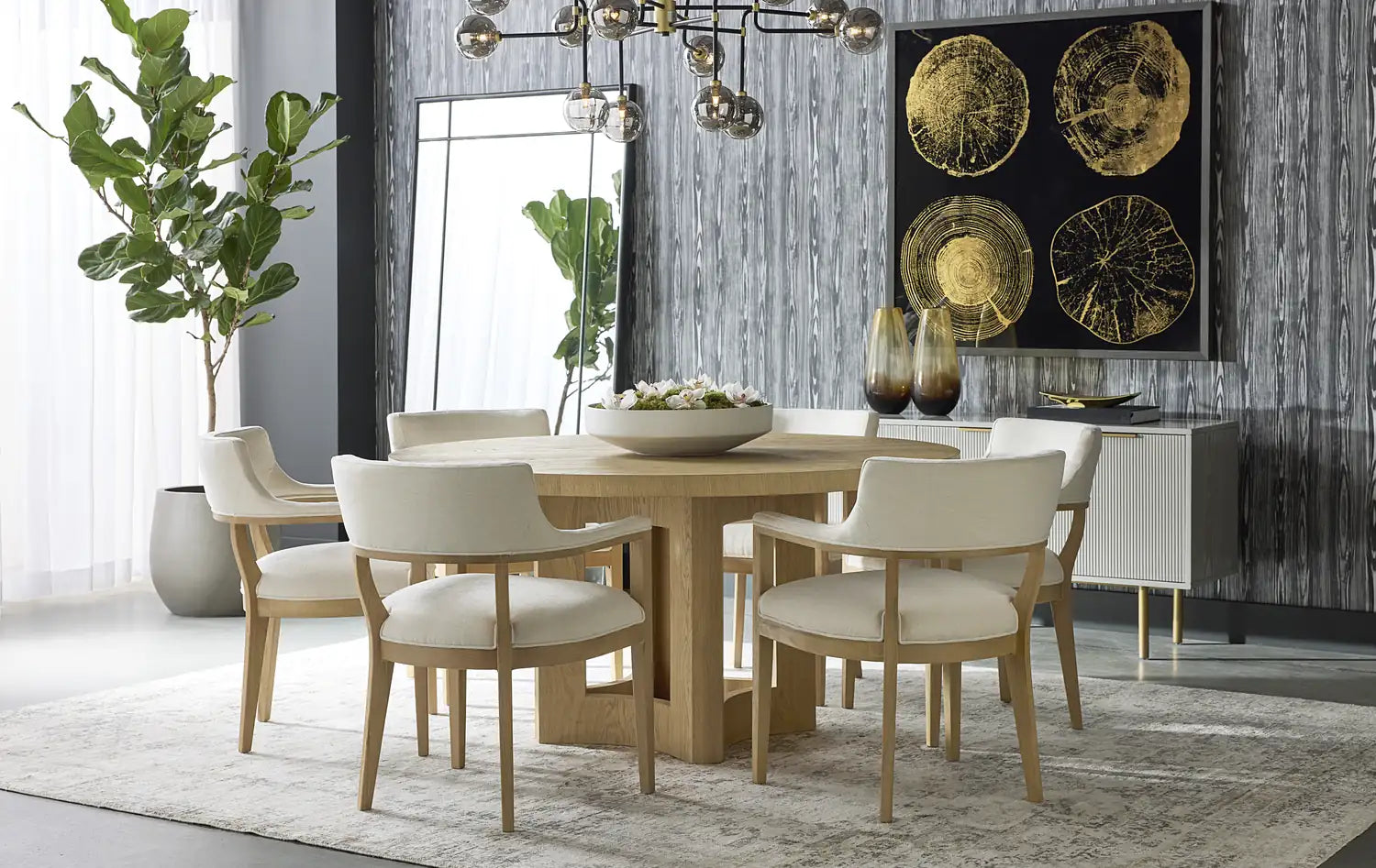 Sunpan BRYLEA DINING ARMCHAIR - NATURAL - HEATHER IVORY TWEED - Dining Chairs