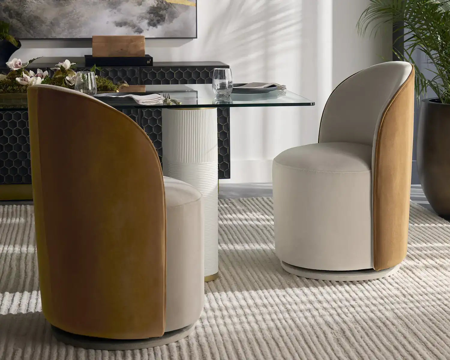 Sunpan CAVOLI SWIVEL DINING CHAIR - MEG TAUPE / MEG GOLD - Dining Chairs