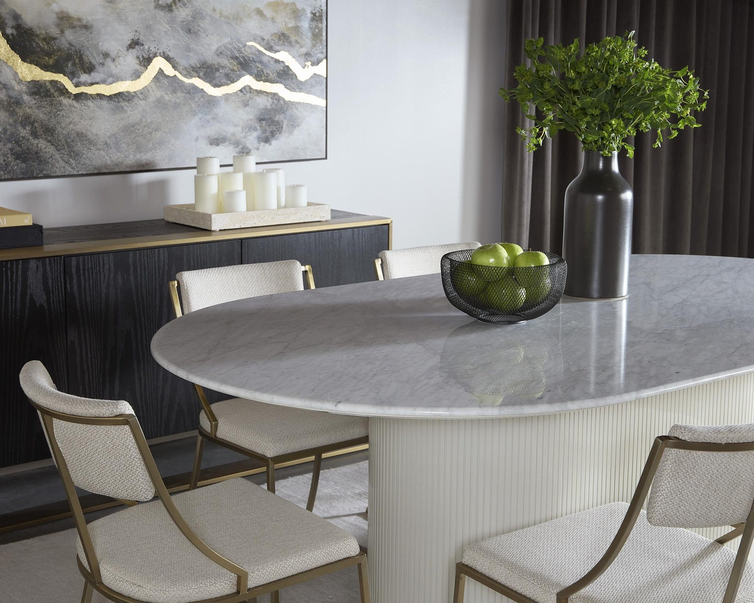 Sunpan PALOMA DINING TABLE - OVAL - WHITE MARBLE - 84" - Dining Tables