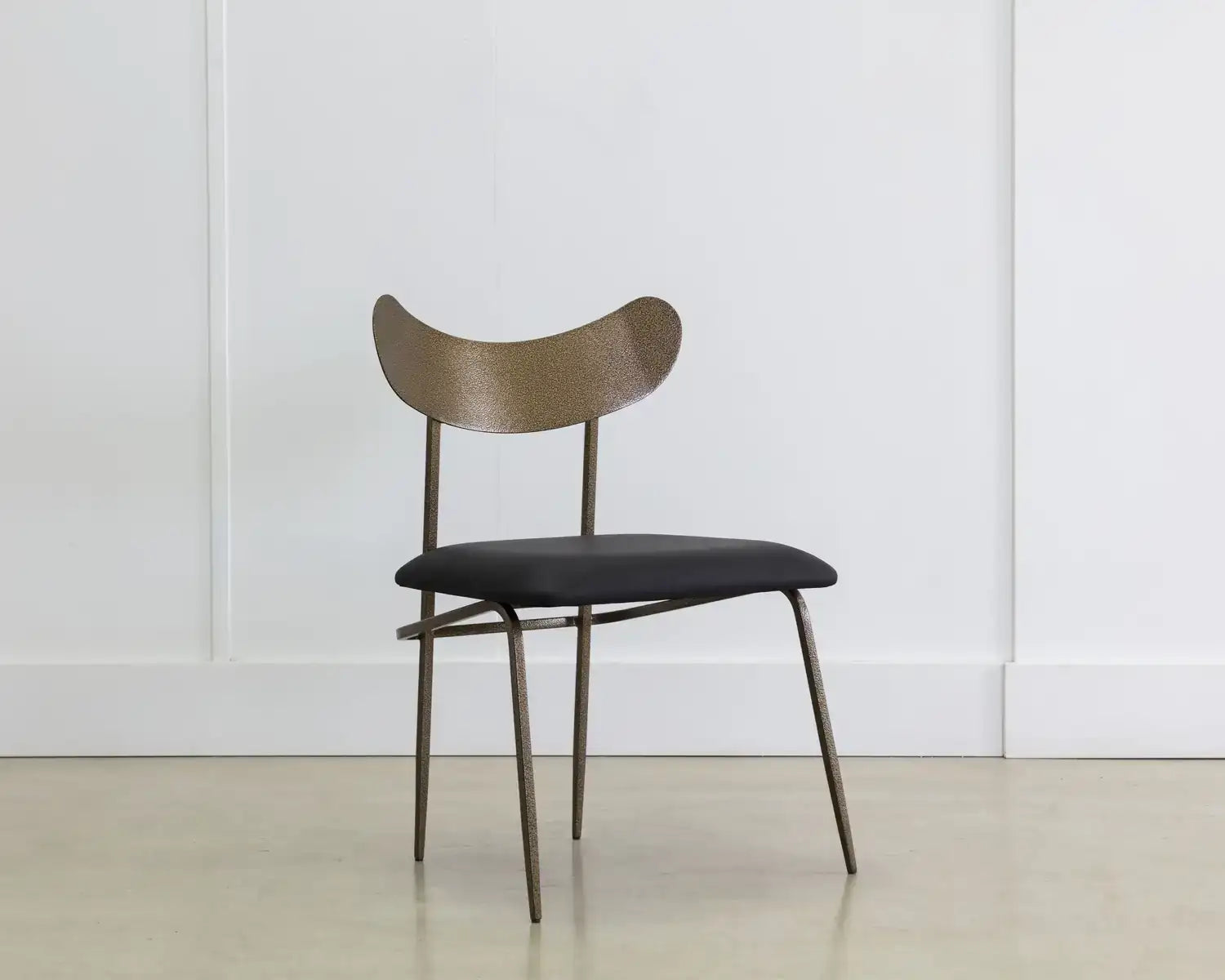 Sunpan GIBBONS DINING CHAIR - ANTIQUE BRASS - CHARCOAL BLACK LEATHER - Dining Chairs