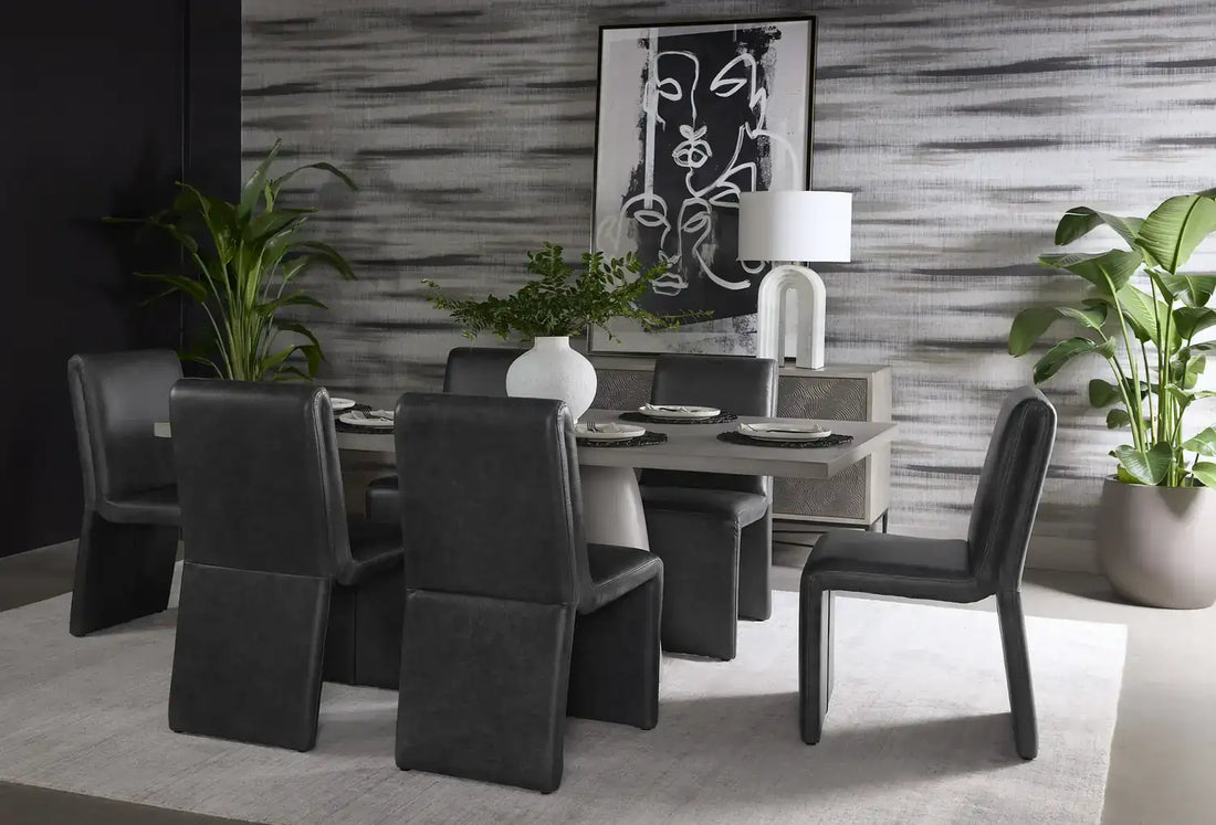 Sunpan CASCATA DINING CHAIR - MARSEILLE BLACK LEATHER - Dining Chairs