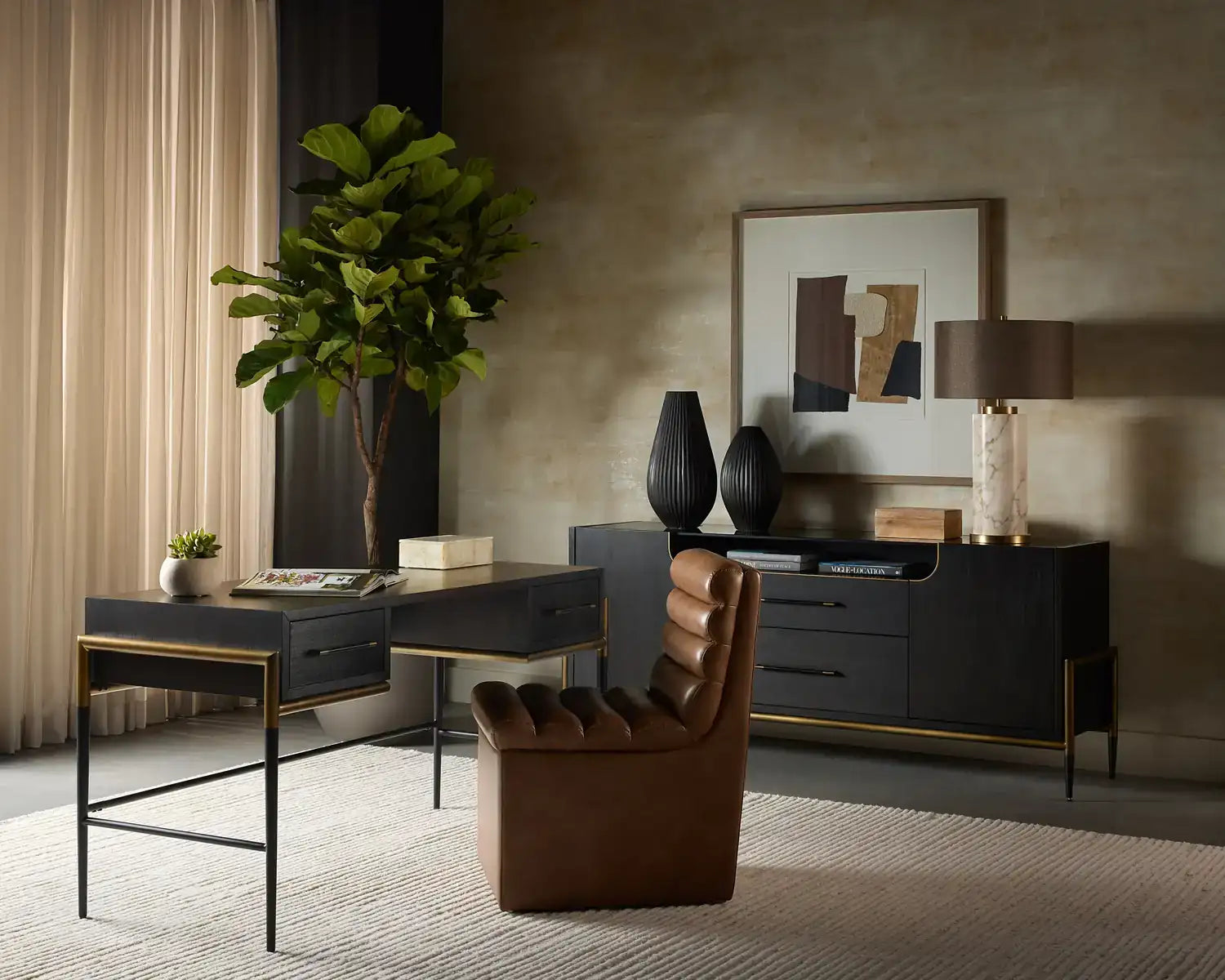 Sunpan NORM WHEELED DINING CHAIR - COPLEY COGNAC - Dining Chairs