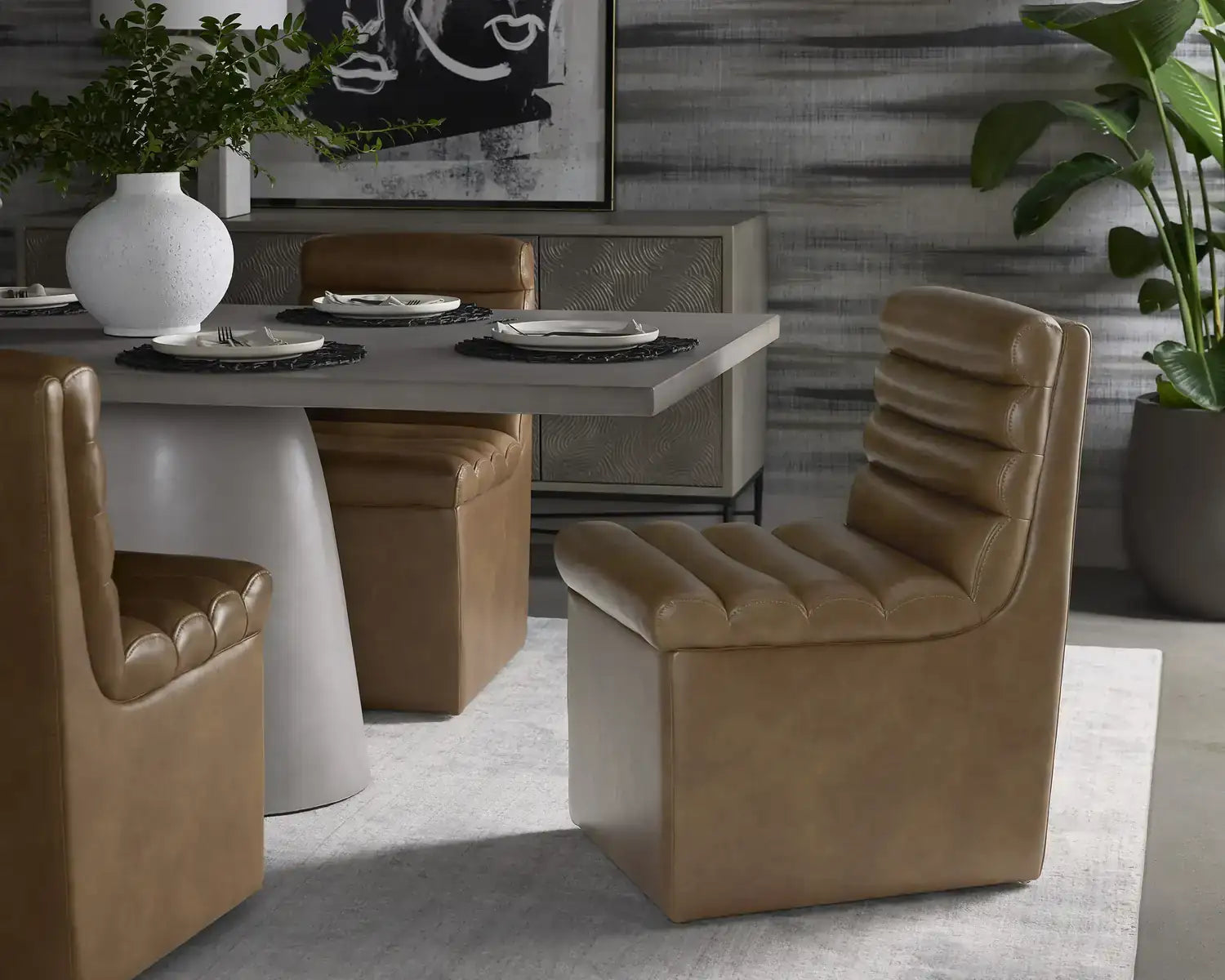 Sunpan NORM WHEELED DINING CHAIR - COPLEY COGNAC - Dining Chairs