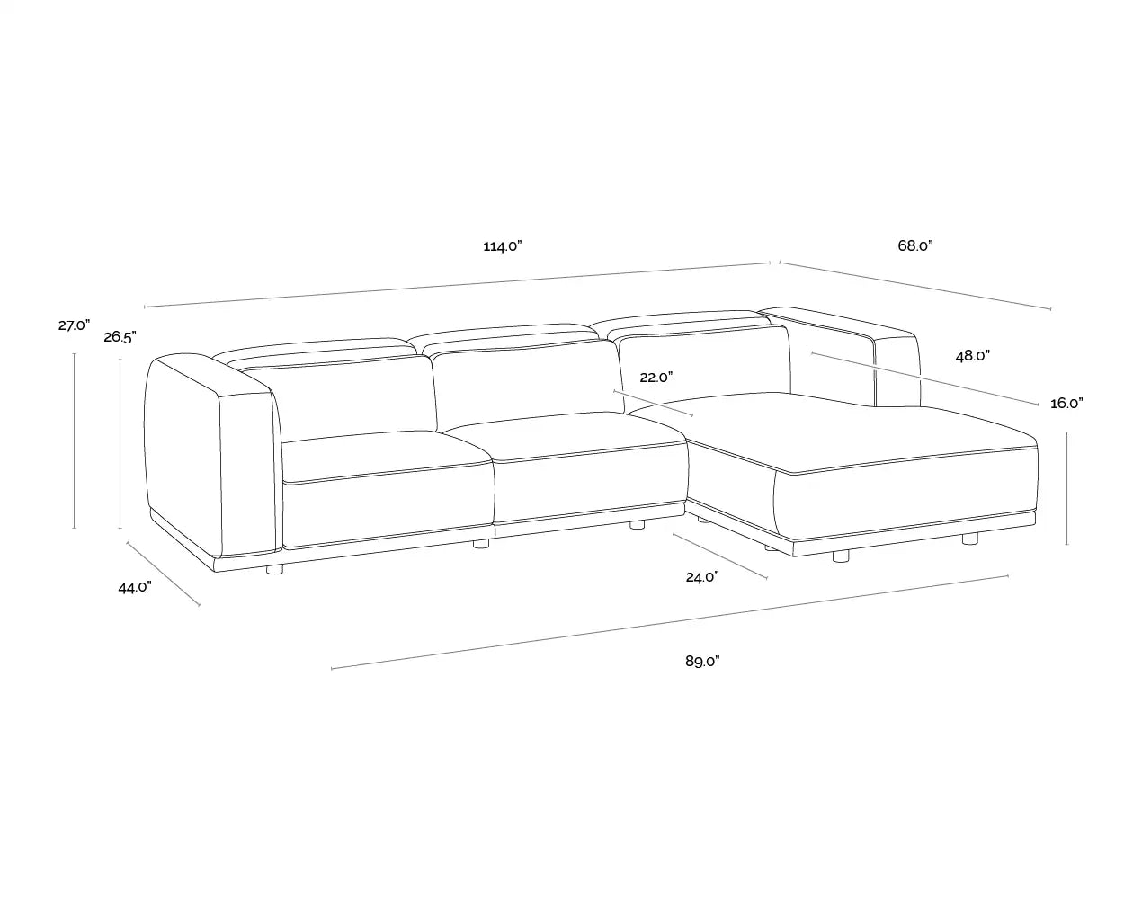 Sunpan BEAU SOFA CHAISE - Sofa