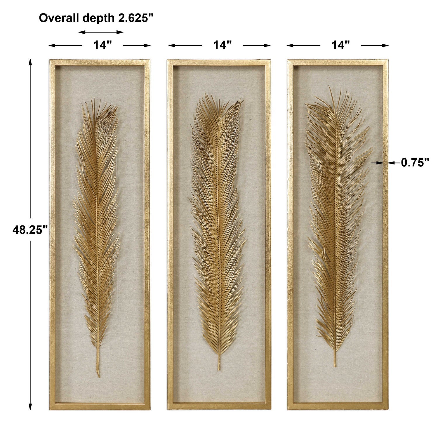 UTTERMOST Palma Leaf Shadow Box Set Of 3 - Art