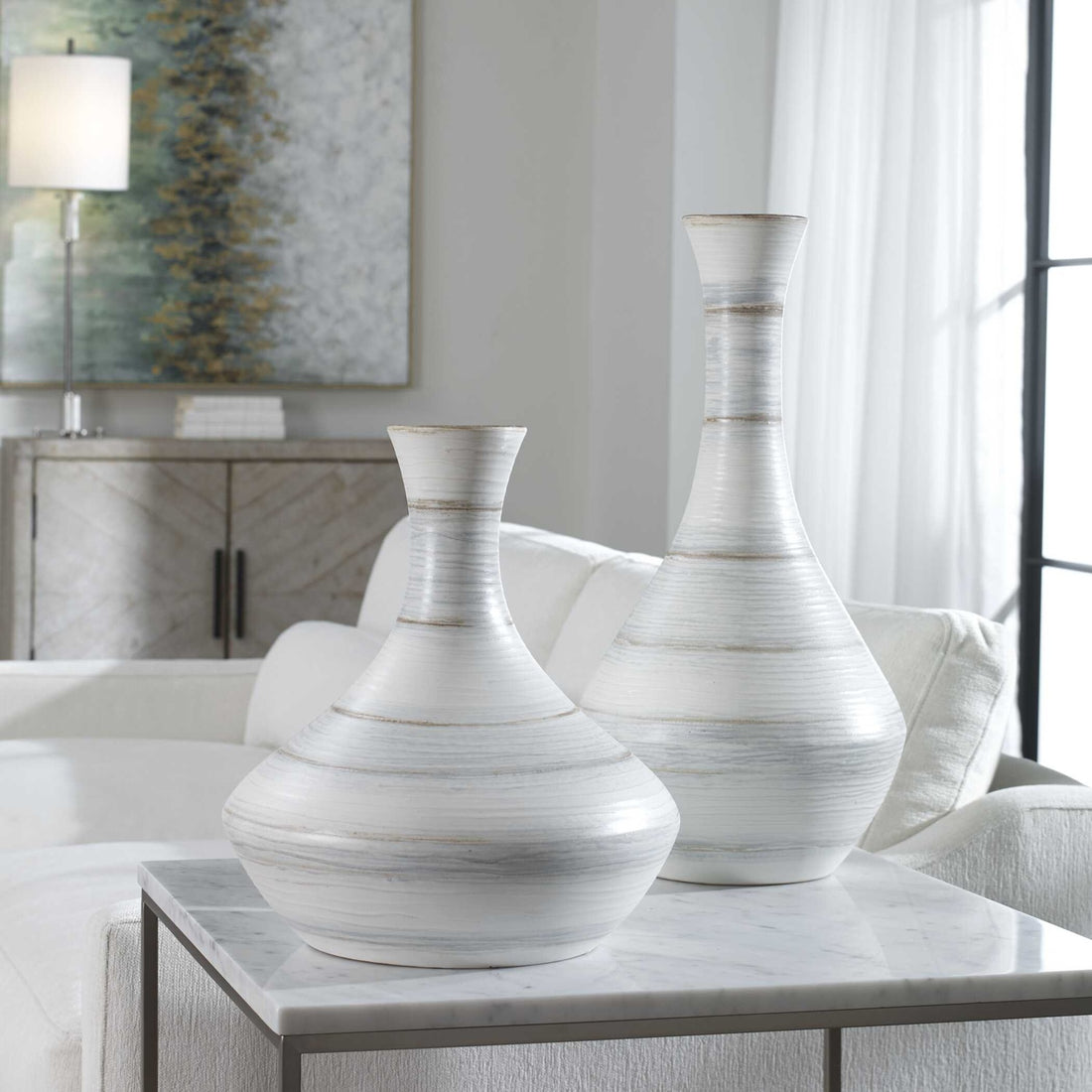 UTTERMOST Potter Fluted Striped Vases Set Of 2 - Decorative Accents