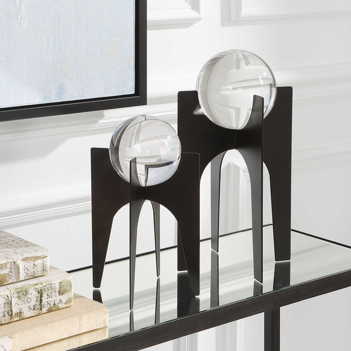 UTTERMOST Ellianna Crystal Spheres On Base Set Of 2 - Decorative Accents