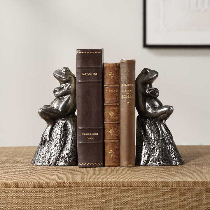 UTTERMOST DAYDREAMING FROGS AGED BOOKENDS - Decorative Accents