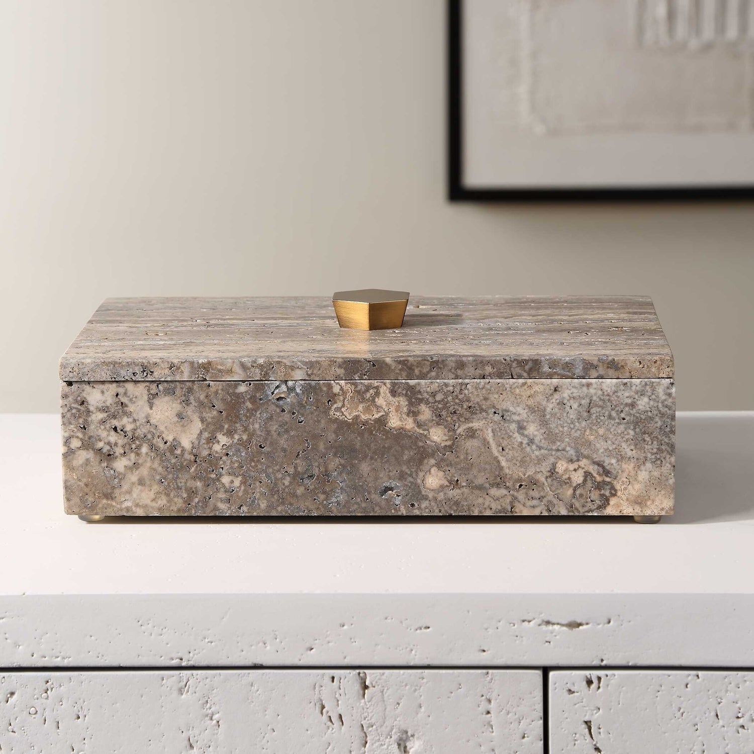 UTTERMOST GRISEUS TRAVERTINE BOX - Decorative Accents