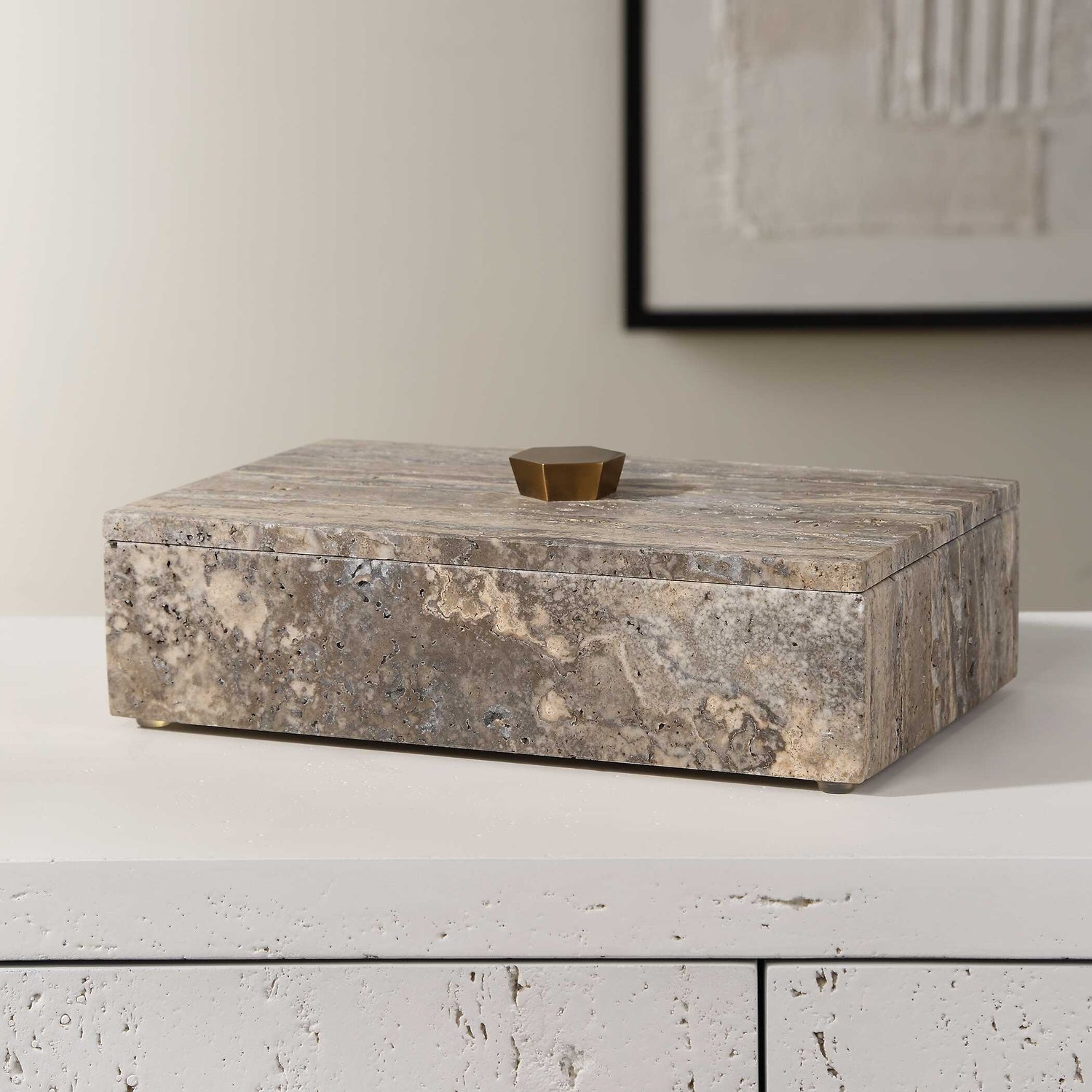 UTTERMOST GRISEUS TRAVERTINE BOX - Decorative Accents