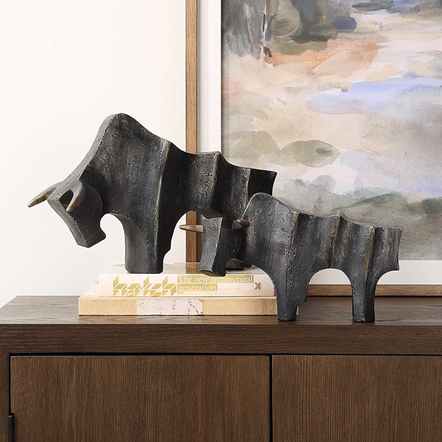 UTTERMOST REGAL BULL SCULPTURES - Decorative Accents