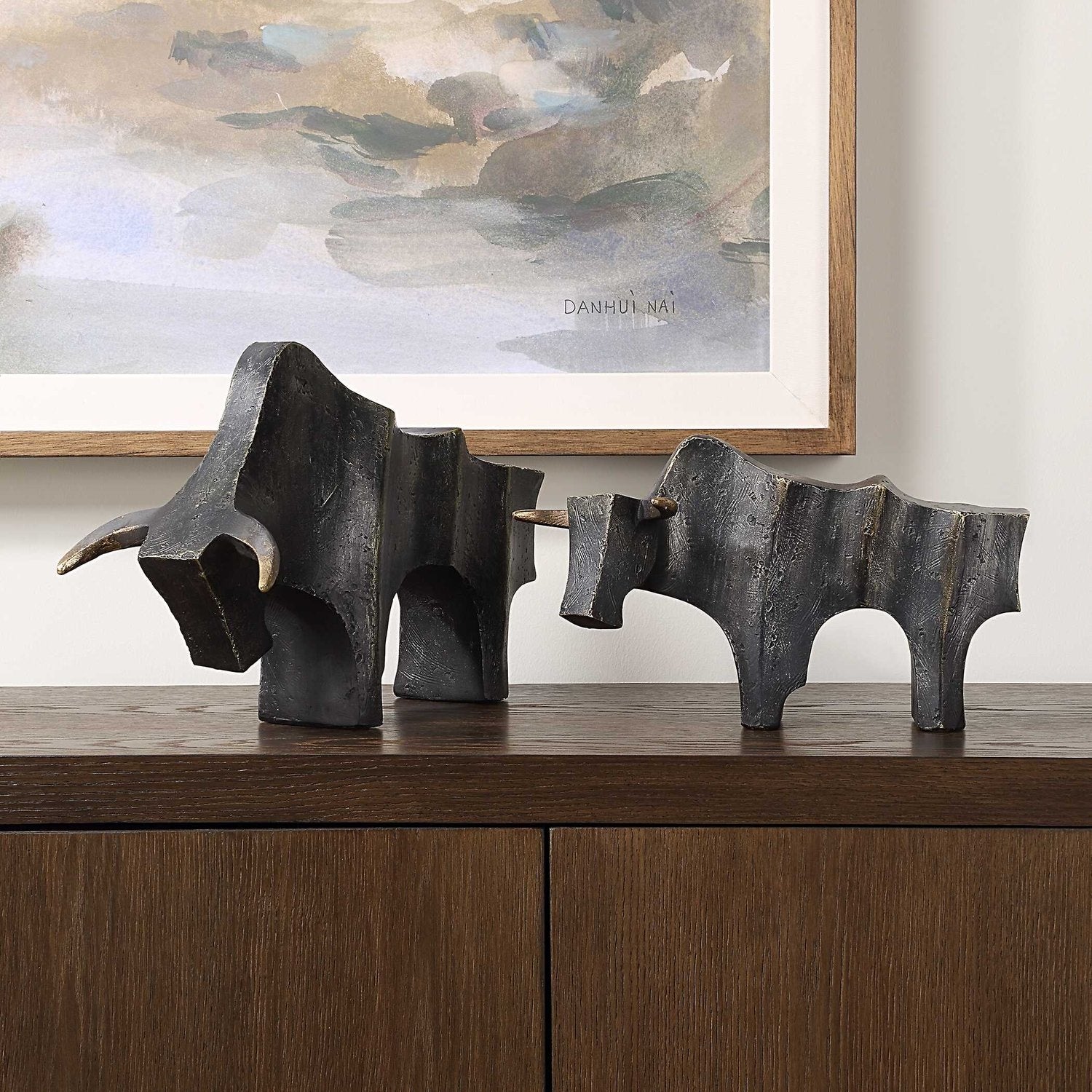 UTTERMOST Regal Bull Sculptures Set Of 2 - Decorative Accents