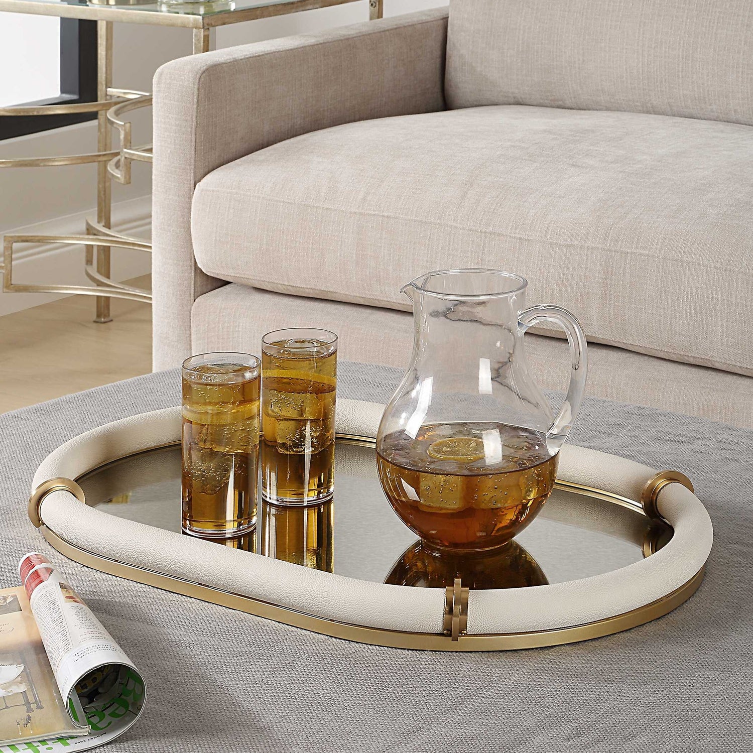 UTTERMOST CYPRUS LEATHER OVAL TRAY - Decorative Accents
