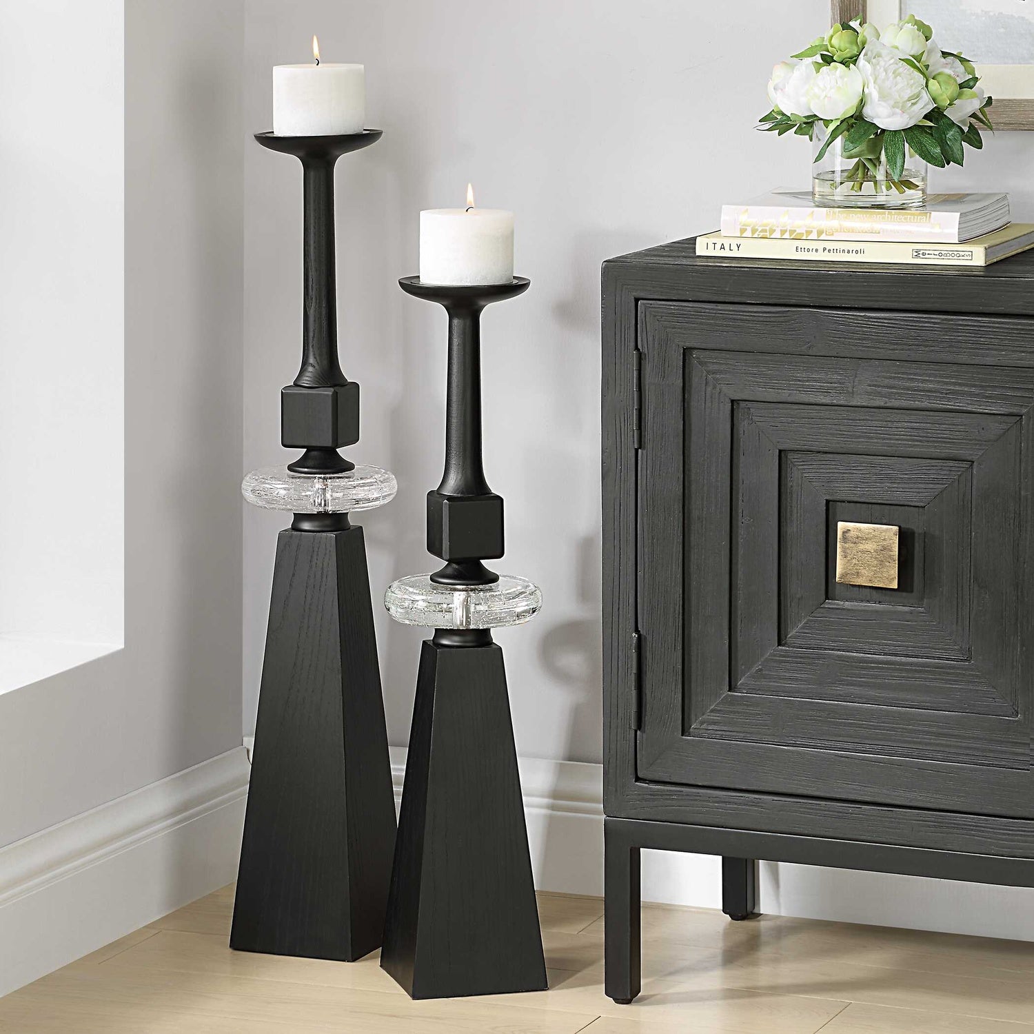 UTTERMOST Ebon Glow Floor Candleholders Set Of 2 - Decorative Accents