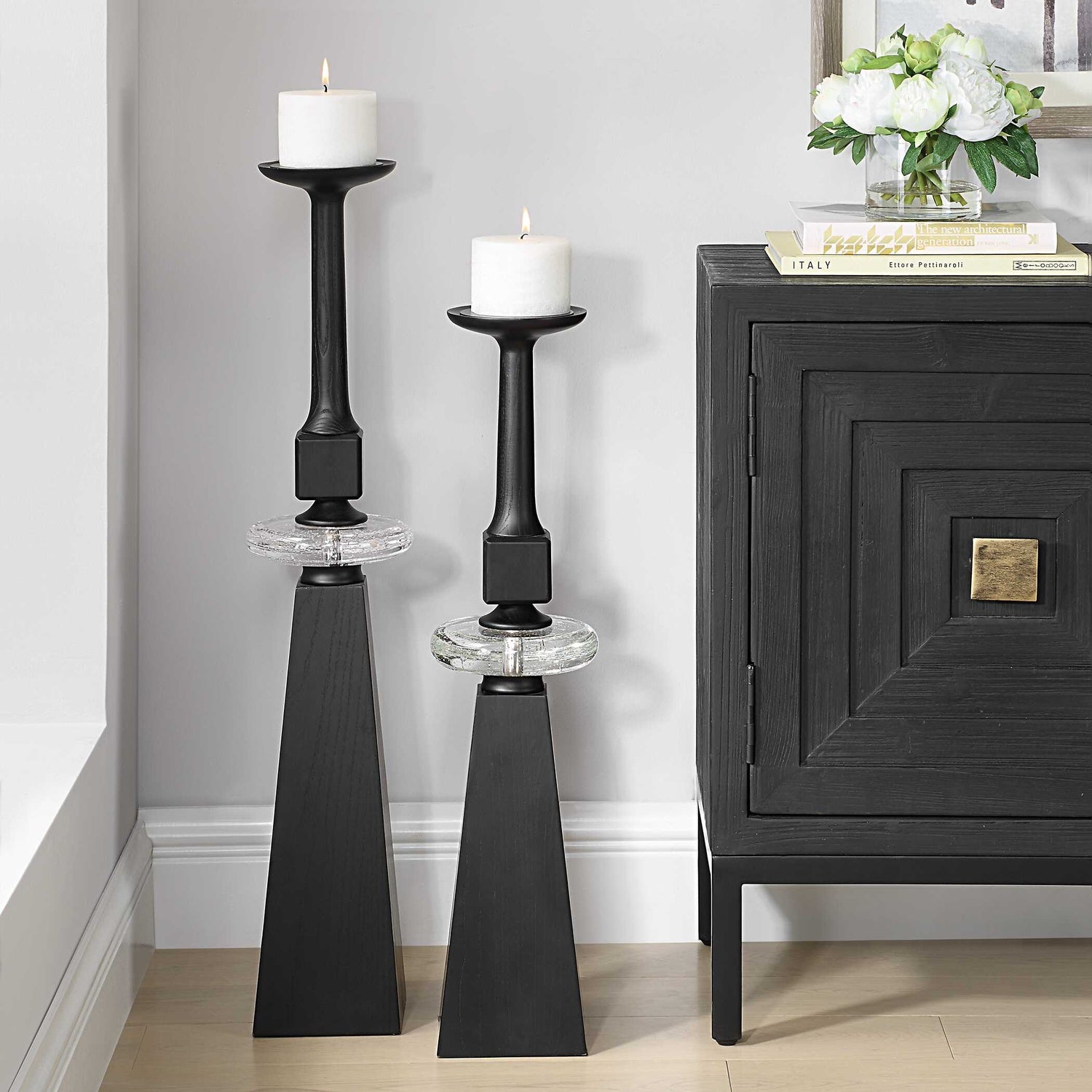 UTTERMOST Ebon Glow Floor Candleholders Set Of 2 - Decorative Accents