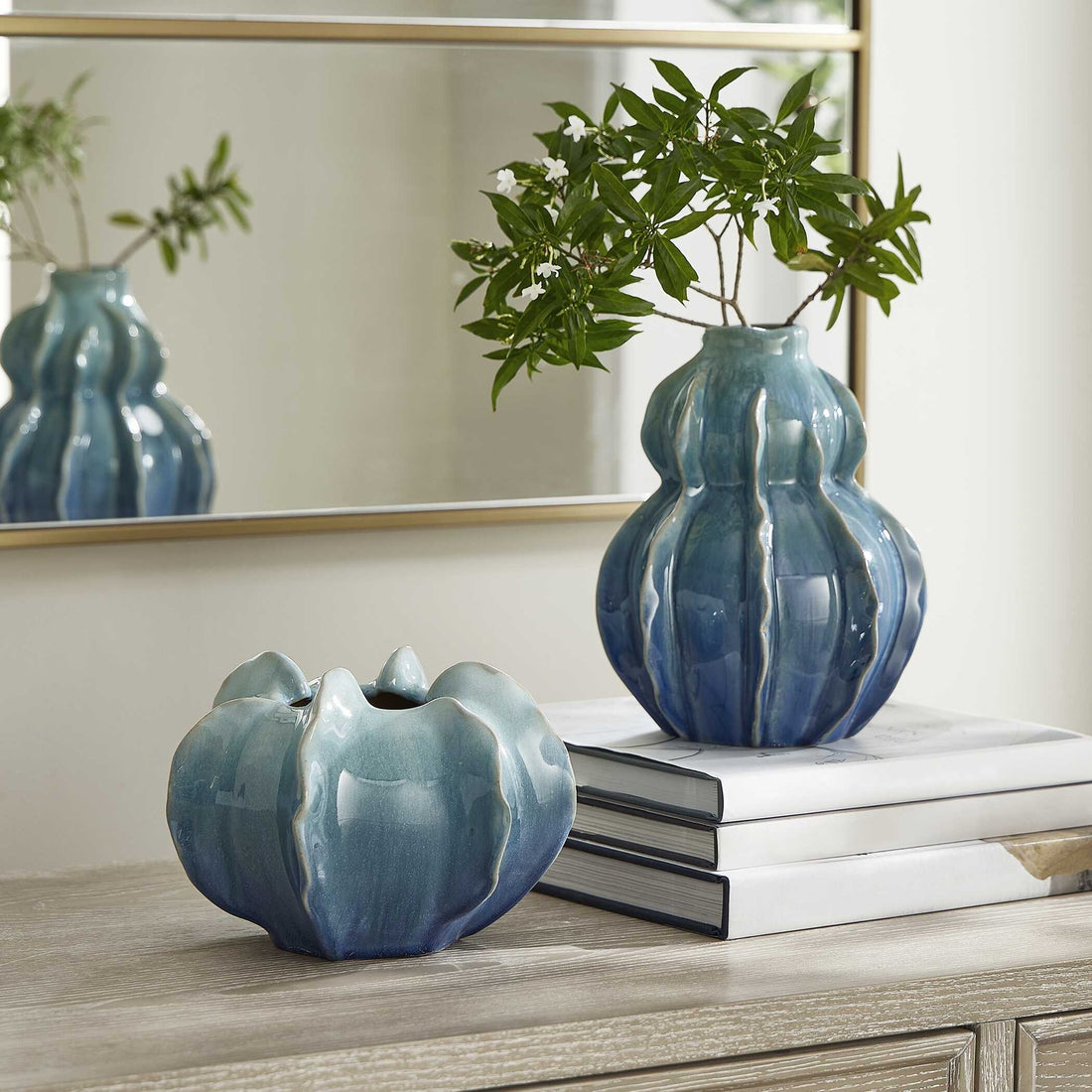 UTTERMOST Ocean Wave Outdoor Glazed Vases Set Of 2 - Decorative Accents