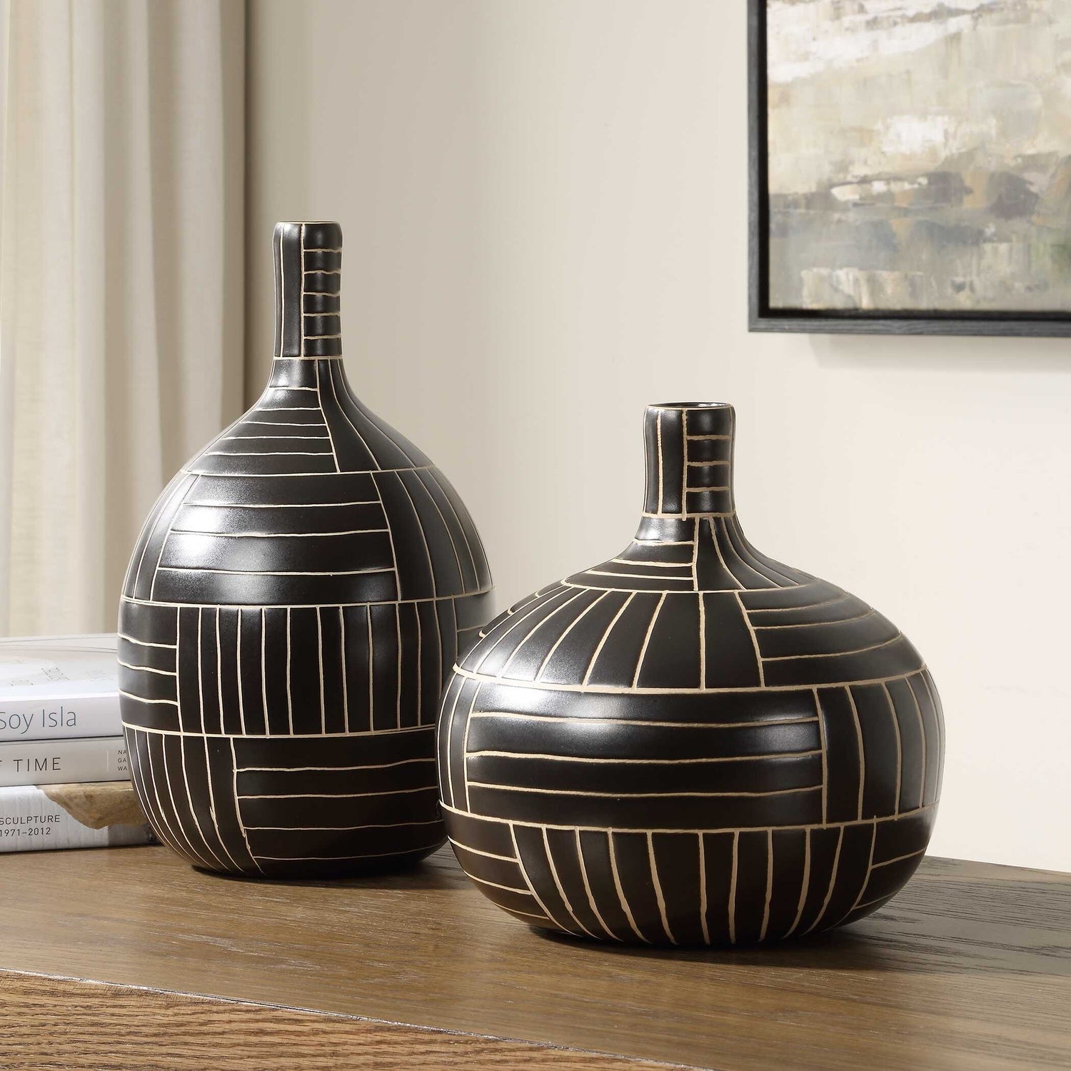 UTTERMOST GRAPHITE STRIDE GEOMETRIC VASES - Decorative Accents