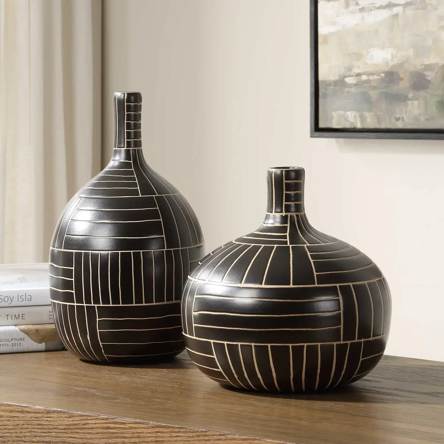 UTTERMOST Graphite Stride Geometric Vases Set Of 2 - Decorative Accents