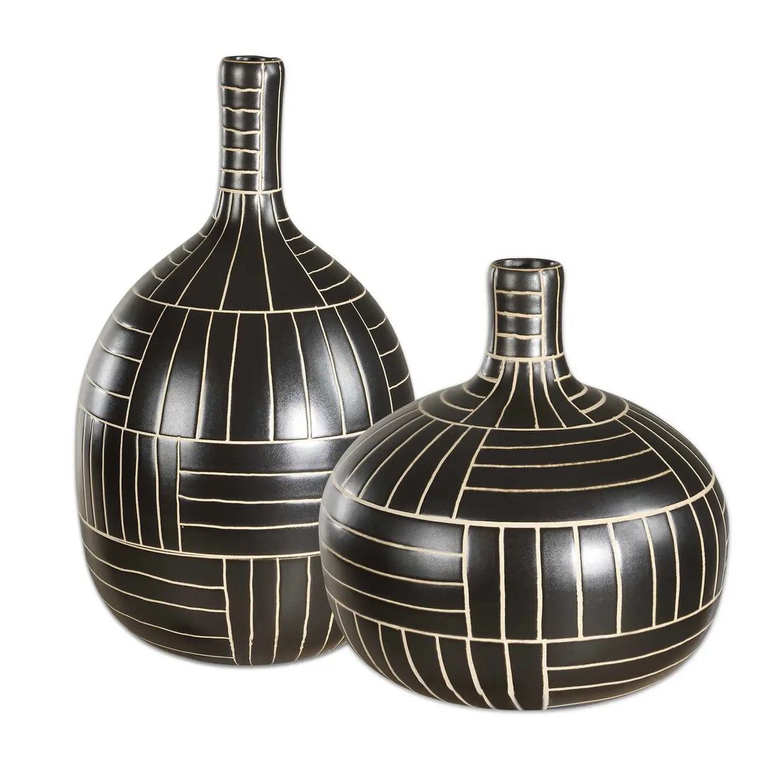 UTTERMOST Graphite Stride Geometric Vases Set Of 2 - Decorative Accents