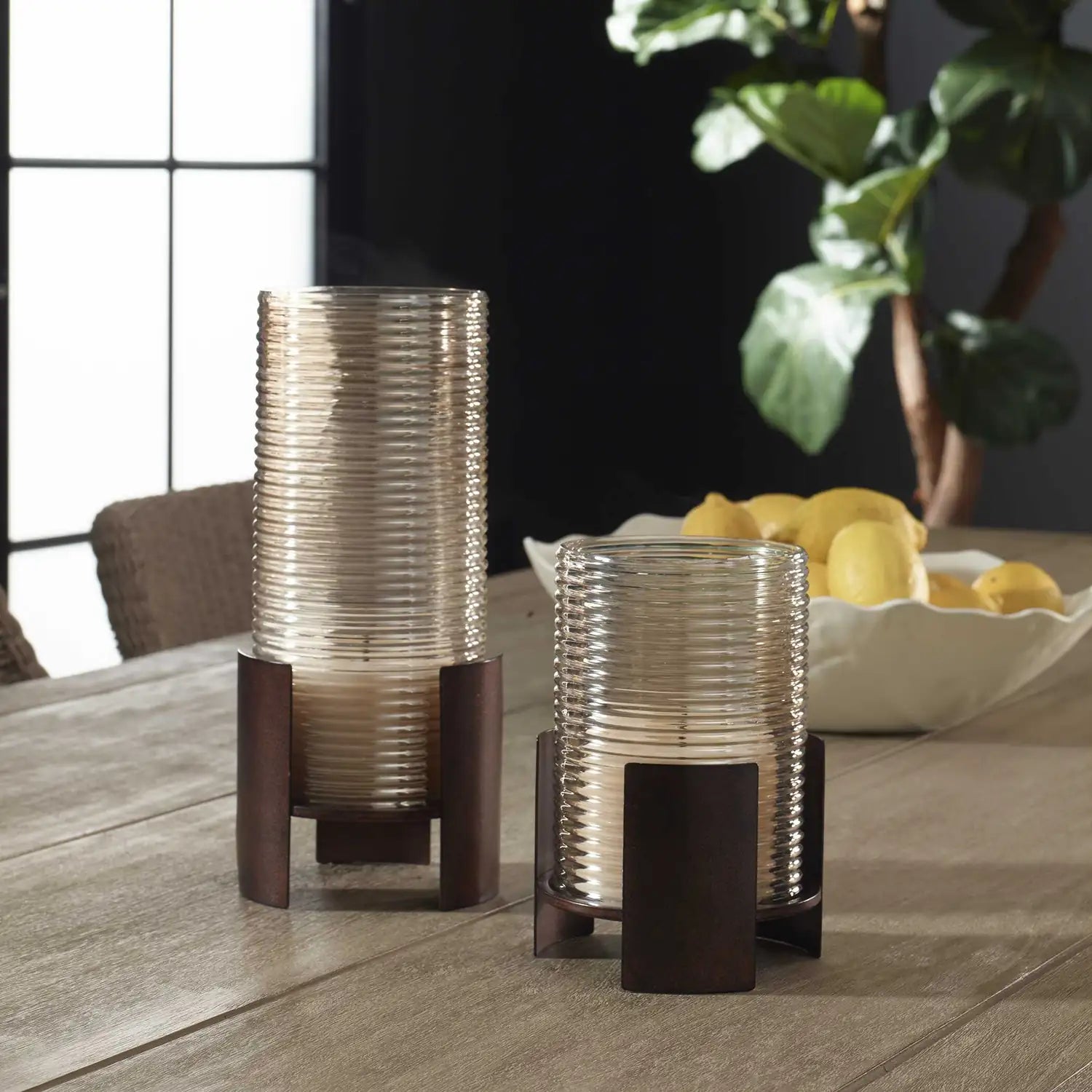 UTTERMOST Fluted Fire Cylinder Candleholders Set Of 2 - Decorative Accents