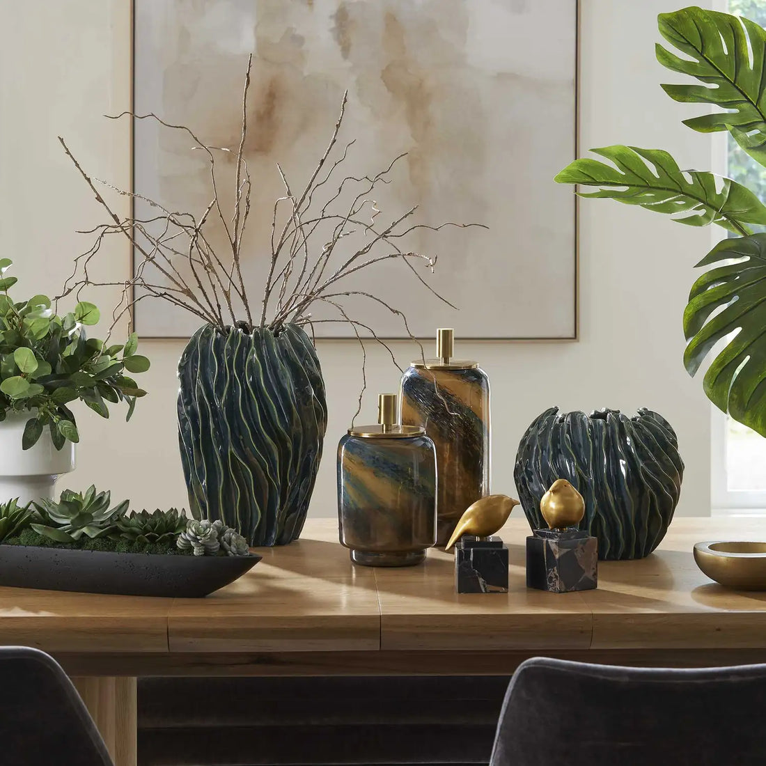 UTTERMOST Veridian Ridge Indoor-Outdoor Vases Set Of 2 - Decorative Accents