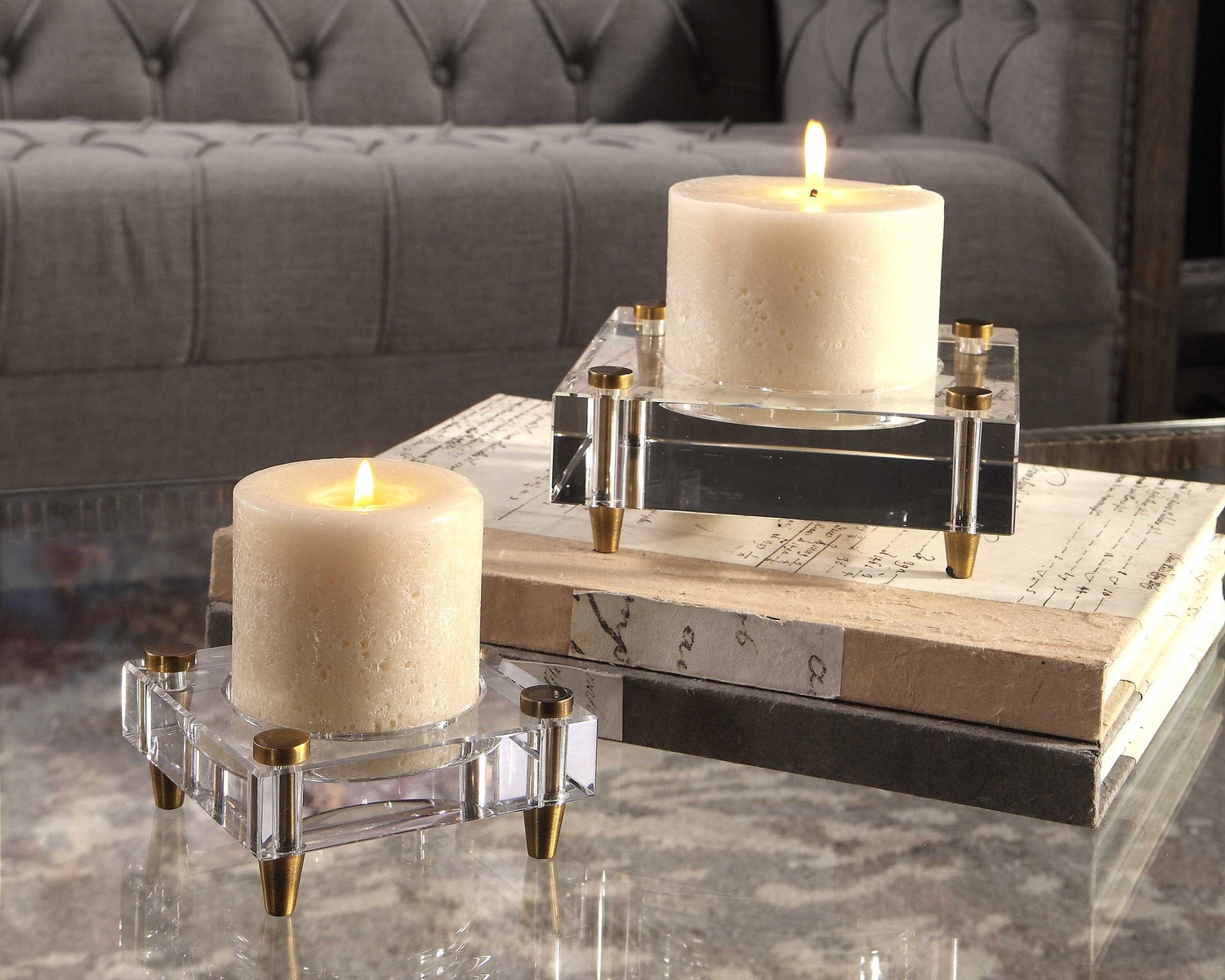 UTTERMOST Claire Crystal Block Candleholders Set Of 2 - Decorative Accents