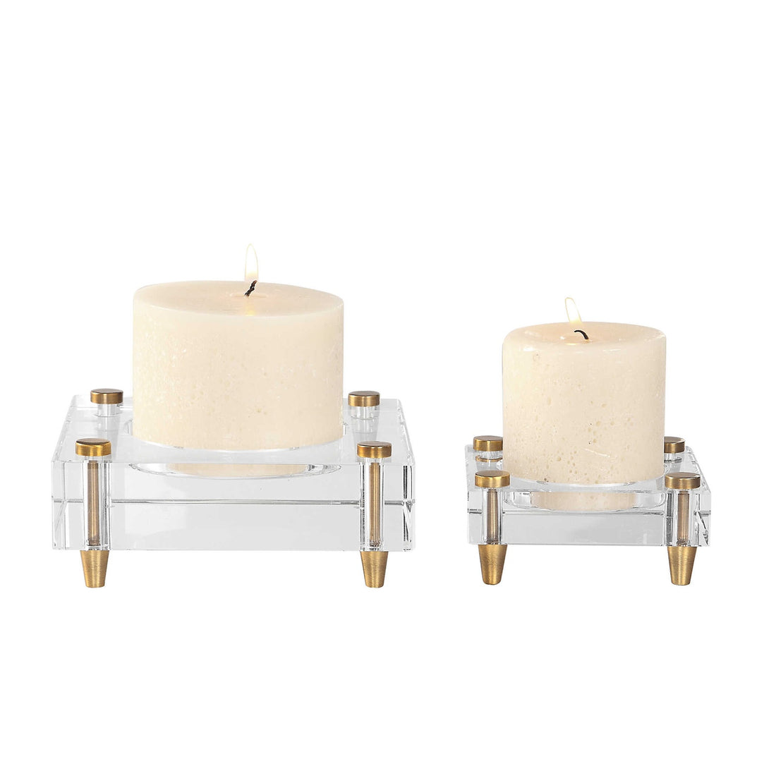 UTTERMOST CLAIRE CRYSTAL BLOCK CANDLEHOLDERS - Decorative Accents